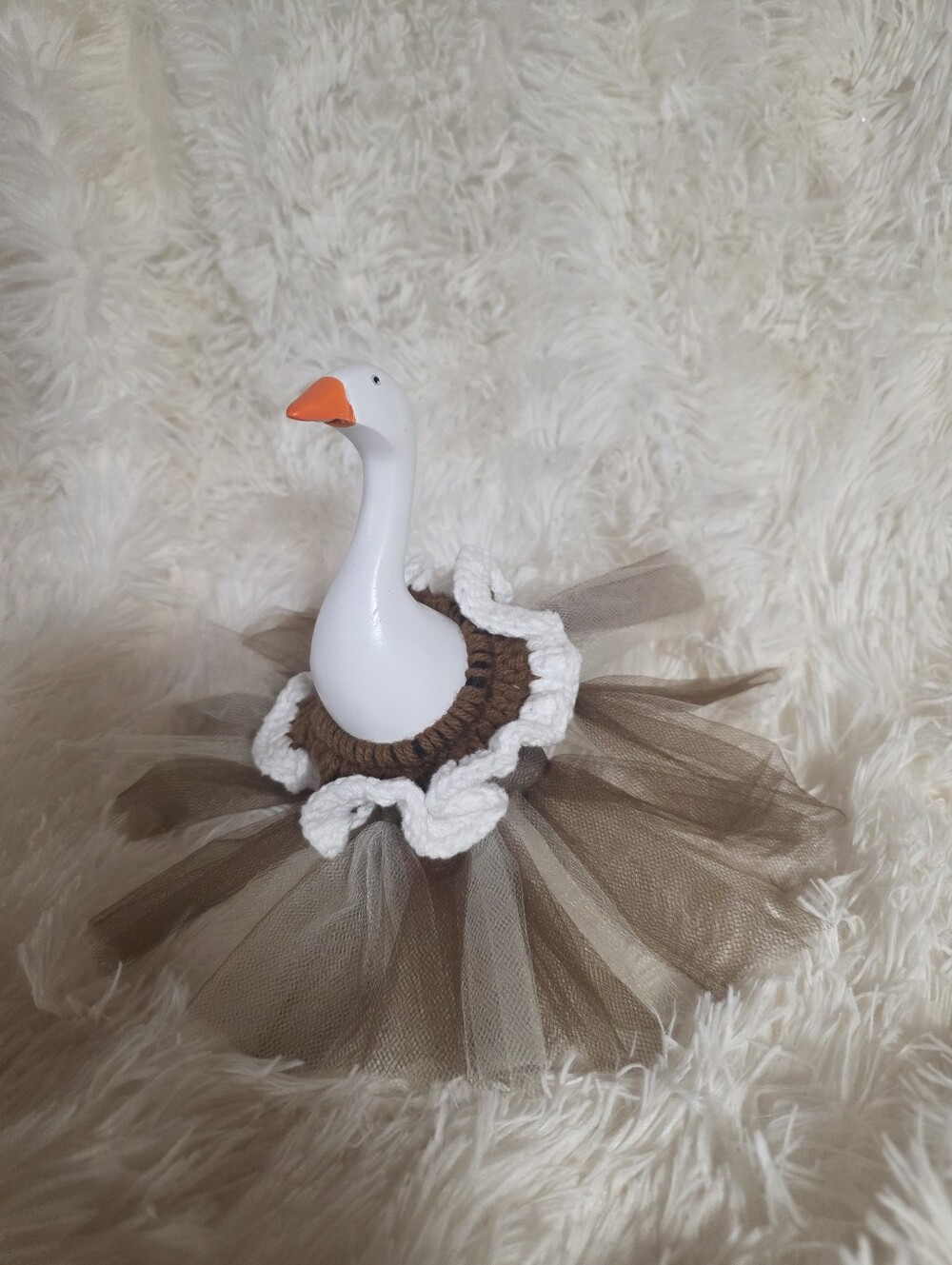 7" Handmade Brown Tulle Skirt With Ruffle Collar